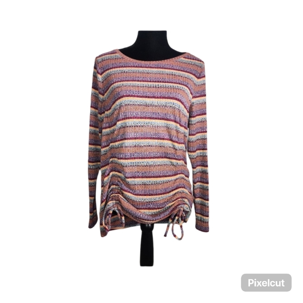 Lane Bryant Multicolored Stripe Rib Knit Tie Front Long Sleeve Size 14/16